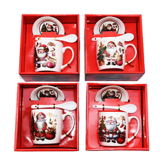 Gift Mug with Spoon and Plate in 4 Christmas Designs – 9x8.5cm