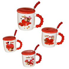 Valentine’s Day Mug with Teddy Bear, Lid and Spoon – 340ml 