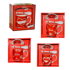 Love Mug Gift Set with Saucer & Spoon in Red Box – 9×8.5 cm 