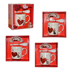 LOVE Mug Gift Set with Saucer & Spoon – Couple Design – 9×8.5 cm 
