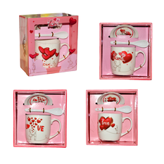 Love Mug Gift Set with Saucer & Spoon in Pink Box – 9×8.5 cm 
