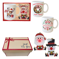 Gift Set: Christmas Mug (3 Designs) & Light-Up Santa (3 Designs) in Gift Box