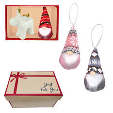 Gift Set: Decorative Reindeer + Santa Figurine (3 Designs) in Gift Box
