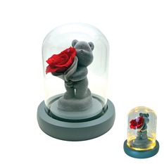 Decorative Teddy Bear with Glass Dome, Light & Forever Rose 13×11cm