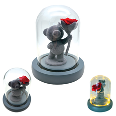 Decorative Teddy Bear with Glass Dome, Light & Forever Rose 15.5×11cm
