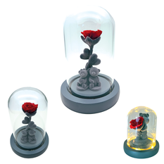 Decorative Forever Rose with Glass Dome, Light & 2 Sitting Velvet Teddy Bears 16×11cm