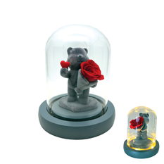 Decorative Teddy Bear Forever Rose with Glass Dome & Light 13×11cm