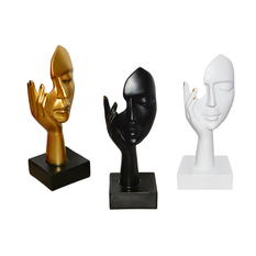Decorative Face Figurine with Hand – 17cm & 27cm – Gold, Black & White