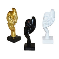 Decorative Hand Figurine with Face – 17cm – Gold, Black & White