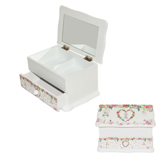 Wooden Jewellery Box with Mirror and Drawer Floral Heart 17.5x11.5x9.5cm