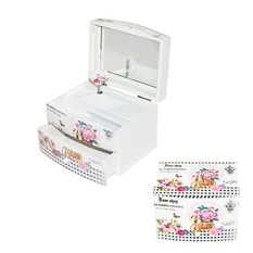 Wooden Jewelry Box with Drawer, Mirror and Music – Floral Design 13x10x9cm