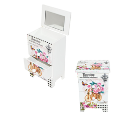 Wooden Jewelry Box with Drawers Floral Design No Music 18.5x11.5x7.5cm