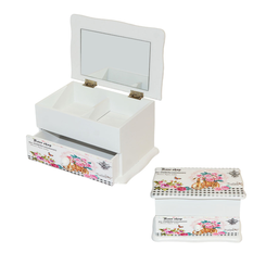Wooden Jewellery Box with Mirror and Drawer Floral Bicycle 17.5x11.5x9.5cm