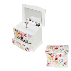 Wooden Musical Jewelry Box with Mirror Floral 14.5x10x11cm