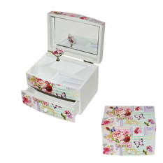 Wooden Musical Jewelry Box with Mirror Floral 13x10x9cm