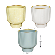 Ribbed Planter with Gold Detail in 3 Colors 15x14x9cm