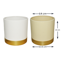 Ribbed Planter with Gold Base in 2 Colors 14x14x13.5cm