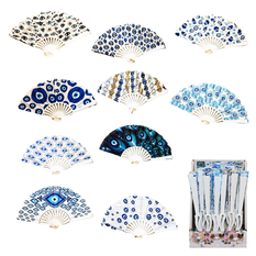 Greek Evil Eye Souvenir Folding Fans Assorted Designs for Souvenir & Tourist Shops