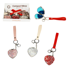 Heart Rhinestone Compact Mirror with Strap 6.5x6cm