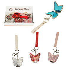 Butterfly Rhinestone Compact Mirror with Strap 4x7.5cm