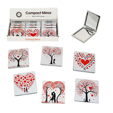 Square Love Hearts Tree Compact Pocket Mirror 7cm