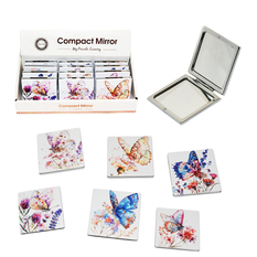 Square Butterfly & Flowers Compact Pocket Mirror 7cm