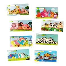 Wooden Puzzle 2-in-1 with Drawing Board and Marker 30x15cm