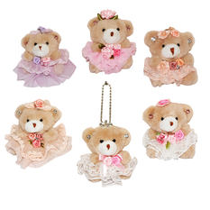 Hanging Teddy Bear Plush with Dress and Flowers 9cm