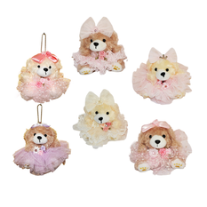 Hanging Teddy Bear Plush with Dress and Bow 11cm
