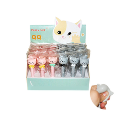 Kids Soft Cat Figure Pen in Pink & Grey Colors 