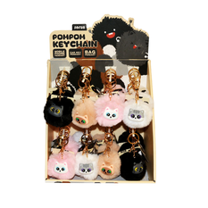 Pom Pom Cat Keychains with Counter Display