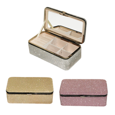 Glitter Jewelry Box with Mirror 16x8.5x5.5cm – Pink, Silver, Gold
