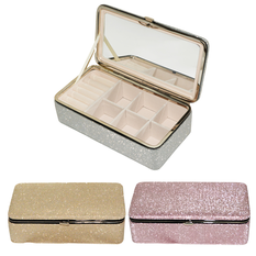 Glitter Jewelry Box with Mirror 18.5x10x5.5cm Silver Gold Pink