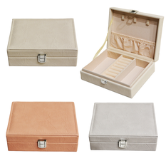 PU Leather Jewelry Box with Jewelry Compartments 17x13x6cm – Cream, Peach, Grey