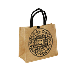 Fabric tote bag with ethnic circular motif & button closure 34×30×17cm