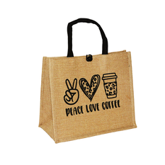 Fabric tote bag “Peace Love Coffee” with button closure 34×30×17cm