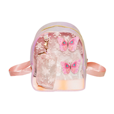 Kids Pink Backpack with Butterfly Design and Hanging Pouch 25x21x10cm
