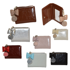 Women’s Mini Faux Leather Wallet with Zipper and Decorative Charm 11.5x9cm