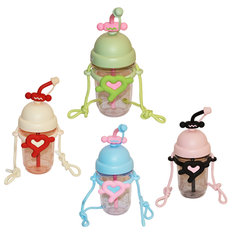 Kids Heart Water Bottle with Straw & Carry Strap 800ml