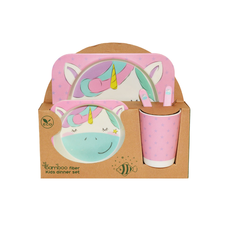 Kids Bamboo Dinner Set Unicorn Design Gift Box 5 Pieces 