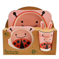 Bamboo Kids Dinner Set Ladybug Eco Friendly Gift Box