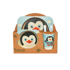 Kids Bamboo Dinner Set Penguin Eco Friendly Gift Box