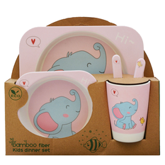 Bamboo Kids Dinner Set Elephant Eco Friendly Gift Packaging