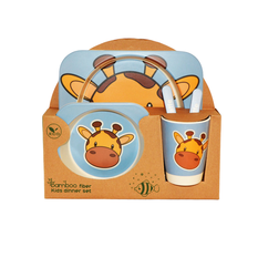 Kids Bamboo Dinner Set Giraffe Design Gift Box 5 Pieces 
