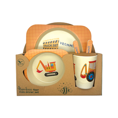 Bamboo Kids Dinner Set Construction Eco Friendly Gift Packaging