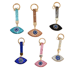 Rhinestone Evil Eye Keychain with Strap and Ring