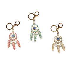 Heart Keychain with Rhinestones, Evil Eye and Key Charm