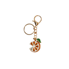 Orange Fruit Keychain with Rhinestones and Metal Ring