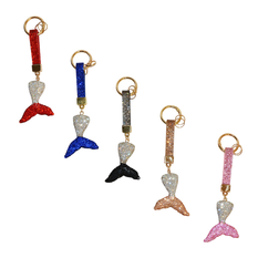 Mermaid Tail Keychain with Rhinestones and Metal Ring