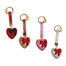 Heart Rhinestone Bow Keychain